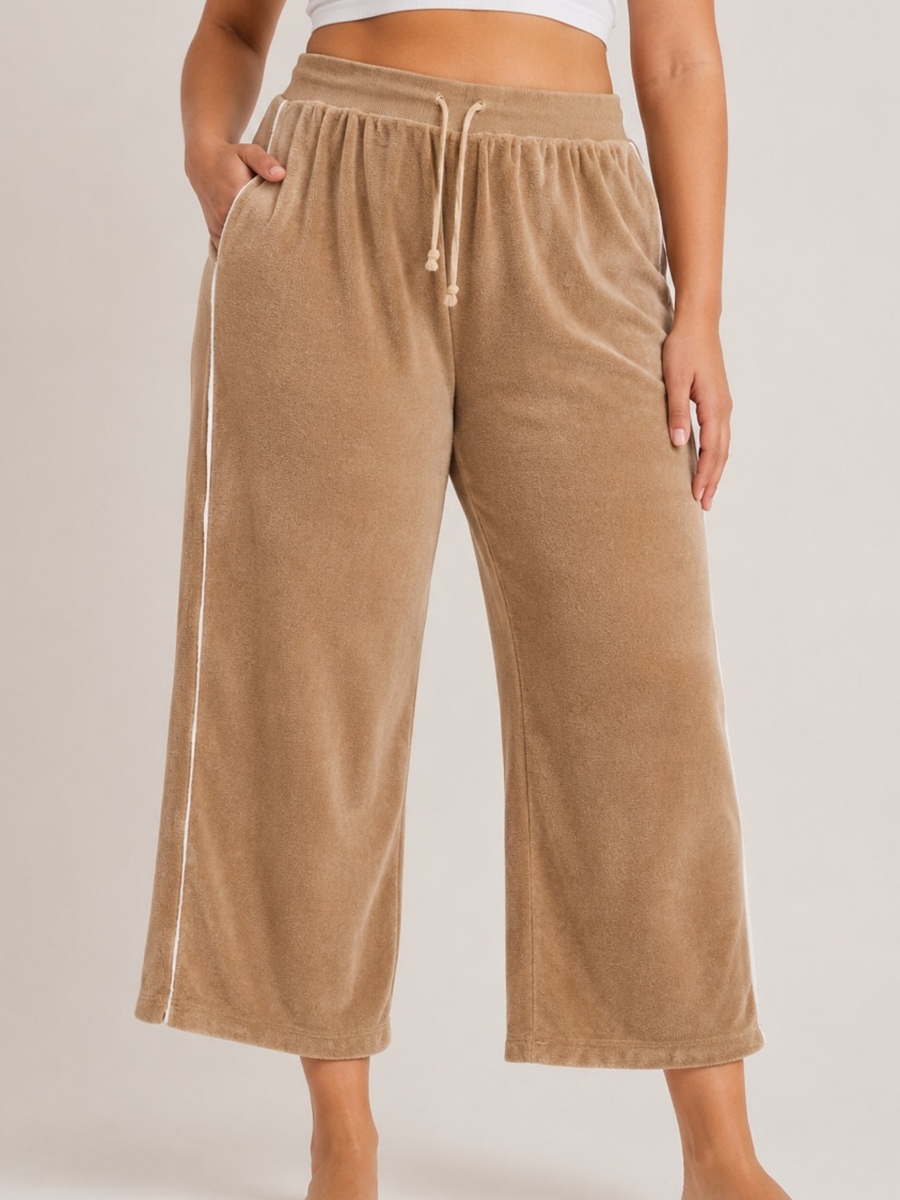 Cotton Ginny Vintage Y2K Terry Cloth Cropped Lounge Pants Tan XXL